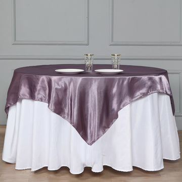 60"x60" Violet Amethyst Square Smooth Satin Table Overlay
