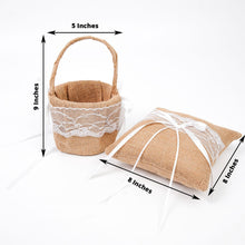 Flower Girl Petal Basket and Ring Bearer Pillow Wedding Set 1 Set Natural Burlap & Lace 