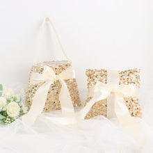 Gold Sequin Material Flower Girl Petal Basket and Ring Bearer Pillow Wedding Set of 1