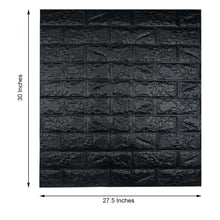 Self adhesive black foam brick wall panels with measurements of 30 inches and 27.5 inches, stick on panel & mirrors