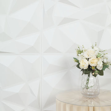 Elevate Your Space with Matte White 3D Diamond Textured Stick On Wall Panels