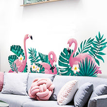 Tropical Wall Decals With Flamingo And Palm Leaves In Green And Pink