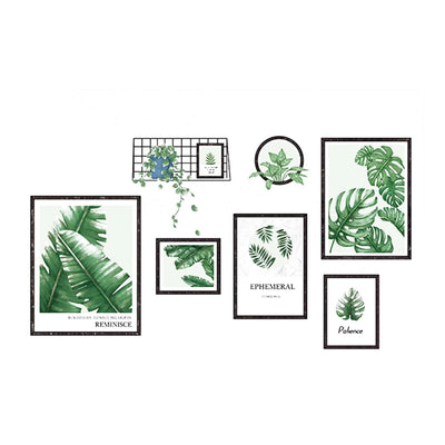 hanging plant wall stickers Green Tropical Plant Leaves Flat Frame Wall Decals, Art Decor Stickers
