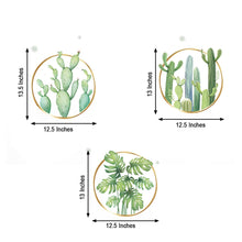 A set of three PVC cactus wall decals with measurements