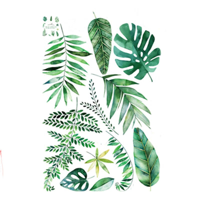 Various green tropical leaves in watercolor style