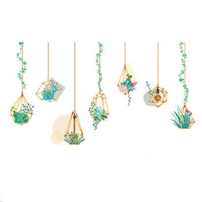 Hanging geometric terrariums with plants and greenery illustration