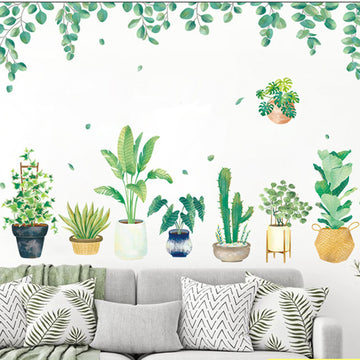 Create a Tropical Paradise with Green Tropical Potted Plants/Planters with Hanging Leaves Wall Decals