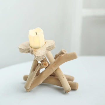 Natural Driftwood Candle Holder With Butterfly Top - Rustic Wooden Candle Stand 8" Tall