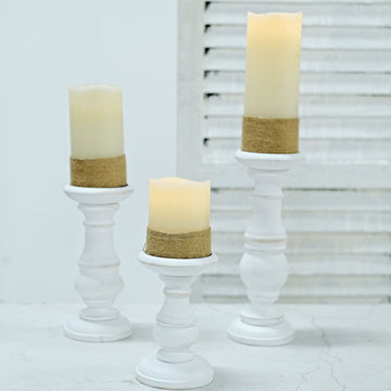 White Wooden Pillar Candle Holders - Elegant and Timeless Décor