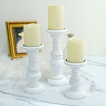 Timeless and Versatile White Wooden Pillar Candle Holders