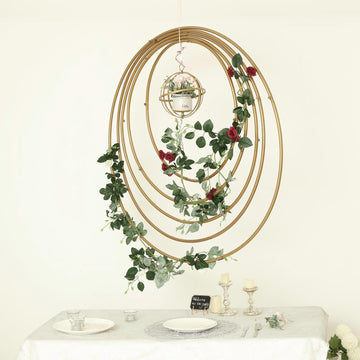 Elegant Gold Metal Floral Hoop Wreath for Stunning Event Decor
