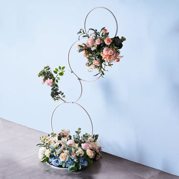 Elegant White 4-Tiered Hoop Pillar Flower Stand
