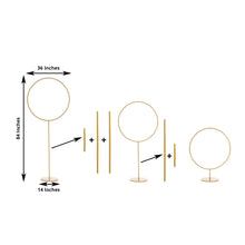 A diagram showing the measurements of a Metal Gold Pillar Hoop Ring Balloon Flower Stand hula hoop