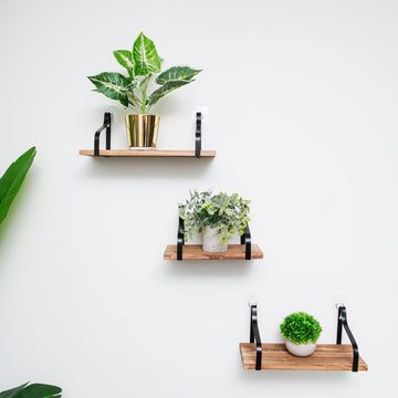 3 Pack Wood / Metal Floating Wall Shelves - Decorate Your Space with Style