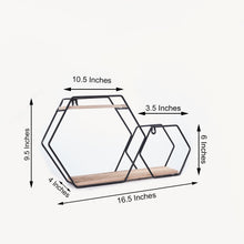 Champagne & display racks, wall decals - Metal and natural wood geometric floating wall display shelf with measurements of 10.5 inches and 16.5 inches