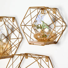 Wall-Mounted Decorative Hexagonal Shelves In Gold