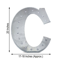 Galvanized Metal Silver Letter C with measurements of 20 inches and 17-18 inches LED Indoor Lighting