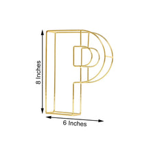 Gold Metal Wire Letter P with measurements of 8 inches and 6 inches