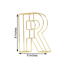 Gold Metal Wire Letter R with measurements of 8 inches and 6 inches