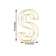 Metal Wire Gold Letter S with measurements of 8 inches and 5 inches for letters & table numbers