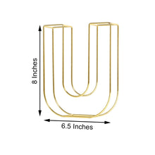 Gold Metal Wire 3D Letter U with measurements of 8 inches and 6.5 inches