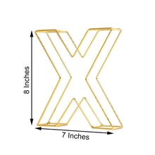 Metal Wire Gold Letter X with measurements of 8 inches and 7 inches, suitable for letters & table numbers