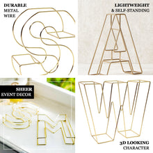 8" Tall - Gold Wedding Centerpiece - Freestanding 3D Decorative Wire Letter - D