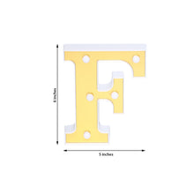 Yellow plastic letter f that is 6 inches tall and 5 inches wide