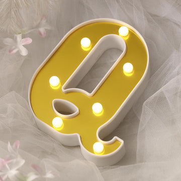 Gorgeous Gold 3D Marquee 'Q' Letters - Warm White 7 LED Light Up Letters 6"