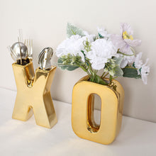 Gold Plated 6 Inch Ceramic Letter "E" Bud Planter Vase