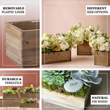 10 Inch x 5 Inch Natural Wood Rectangular Planter Boxes with Removable Plastic Liners Pack of 2