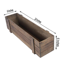 Smoked Brown Rustic Natural Wood Planter Box Set 24 Inch x 6 Inch with Removable Plastic Liners 