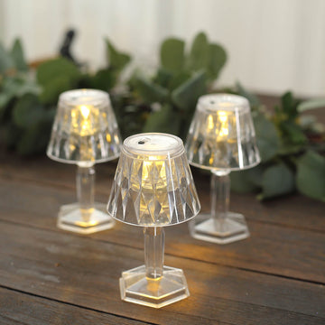 6 Pack Warm White Clear Crystal Mini Acrylic LED Desk Lamps, Decorative Accent Night Lights 4.5"
