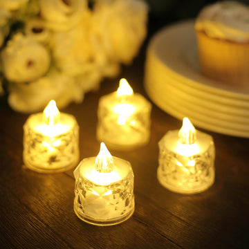 12 Pack Warm White Diamond Battery-Operated LED Tealight Candles, Decorative Flameless Tea Lights 2"