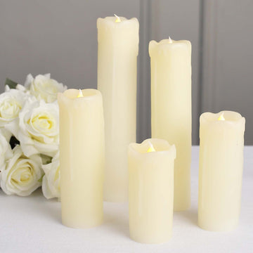 Set of 6 | Warm White Flameless Flicker LED Drip Wax Pillar Candles, Battery Operated Luminaria Holiday Candles