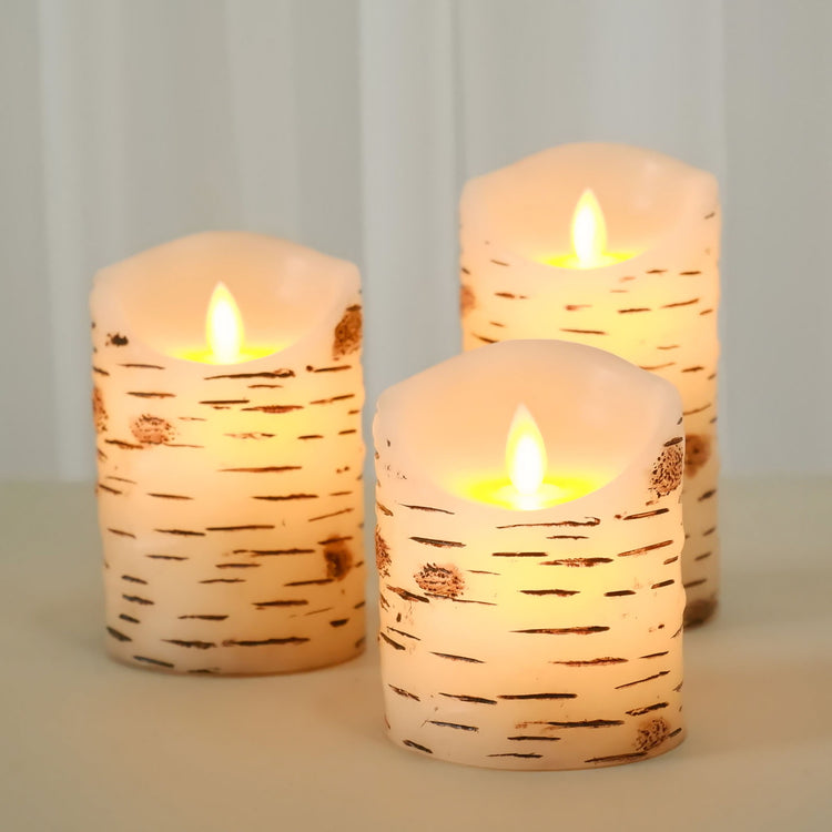 Set Of 3 Warm White Led Pillar Candles With Remote Control