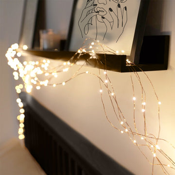 Warm White 200 LED Battery Operated Fairy String Waterfall Lights, 10 Waterproof Copper Strands 8ft