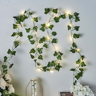 Ivy leaf string lights on a wall, creating a warm and cozy ambiance.
