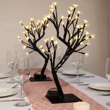 2 Pack Black Cherry Blossom Tree Centerpieces, Battery Operated Lights 36 Warm White LEDs