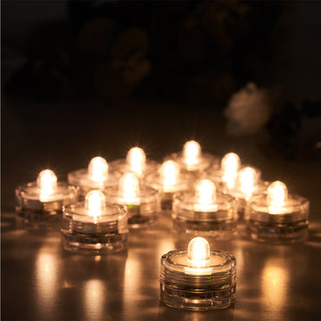 12 Pack Warm White Underwater Submersible LED Tealights, Battery Operated Waterproof Mini Lights