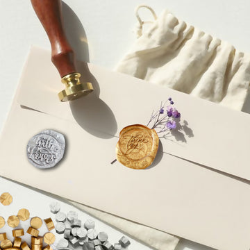 1 Set | Wax Seal Stamp Kit, Gold Silver "With Love" and "Thank You" Wax Stamp, Wedding Invitation Envelope Letters Mailing Crafts Set