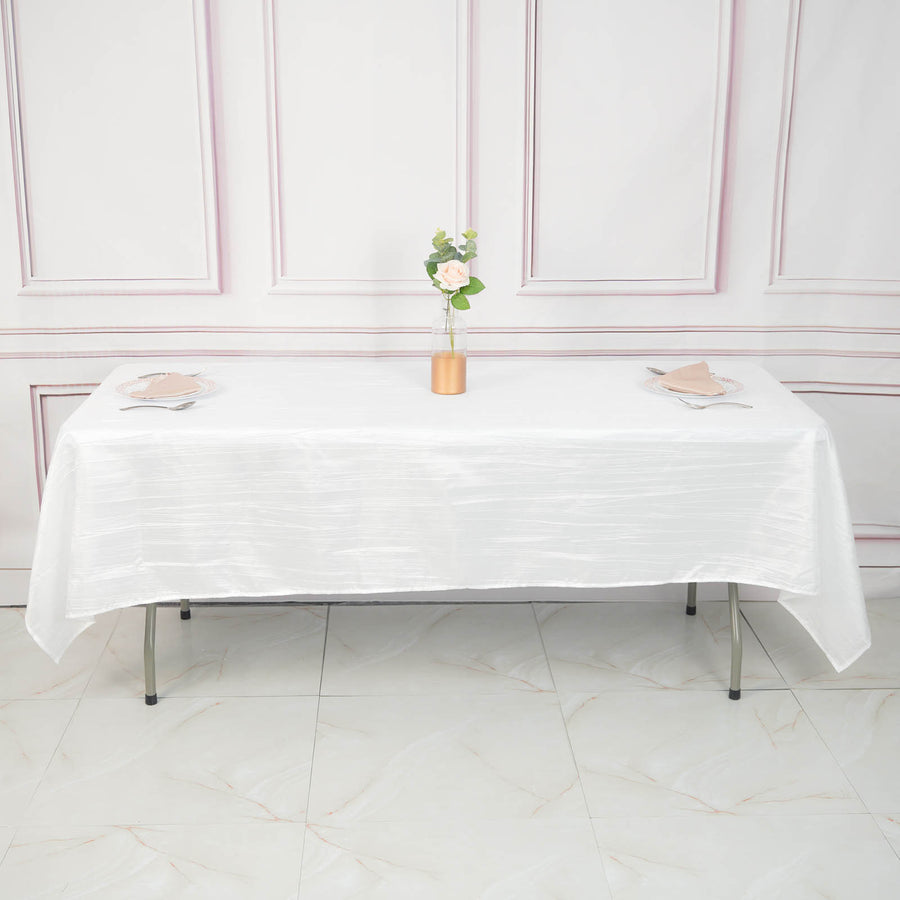 60 Inch x 102 Inch White Accordion Crinkle Taffeta Rectangle Tablecloth