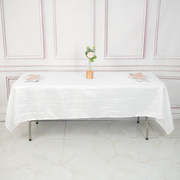 White Accordion Crinkle Taffeta Seamless Rectangle Tablecloth 60"x102"