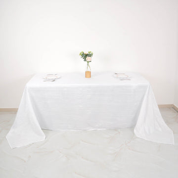 90"x132" White Accordion Crinkle Taffeta Seamless Rectangular Tablecloth