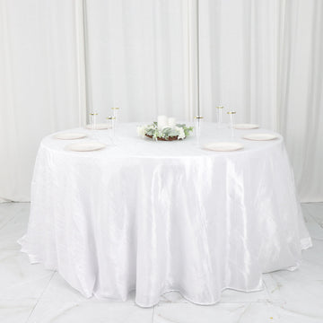White Accordion Crinkle Taffeta Seamless Round Tablecloth 132"