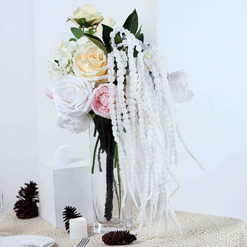 2 Pack | White Artificial Amaranthus Flower Stem Spray and Ivy Leaves | 32"