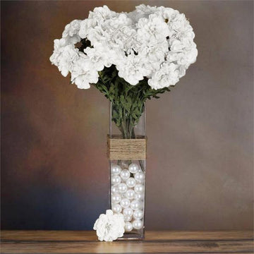 4 Bushes | White Artificial High Quality Silk Zinnia Flowers
