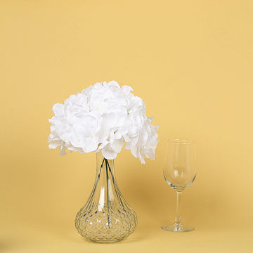 10 Flower Head and Stems White Artificial Satin Hydrangeas, DIY Arrangement