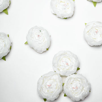 10 Pack White Artificial Silk DIY Craft Peony Flower Heads 3"