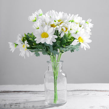 4 Bushes | 11" White Artificial Silk Daisy Flower Bouquet Branches